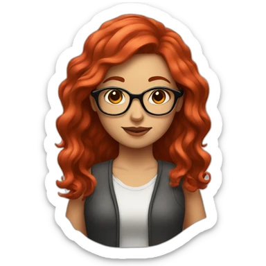 Girl with red curvy hair going to black and glasses sticker