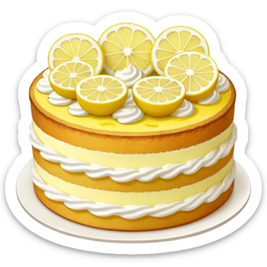 A lemon cake with a white cream filling and lemon decorations on top. sticker