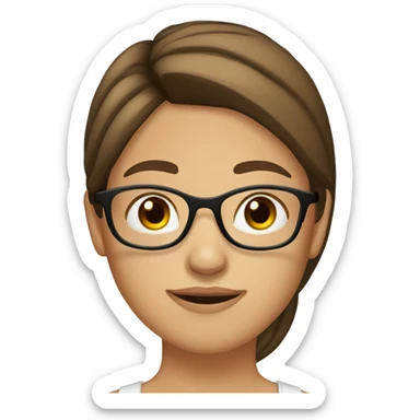 Girl with long straight brown hair, glasses and light thin eyebrows. Brown eyes sticker