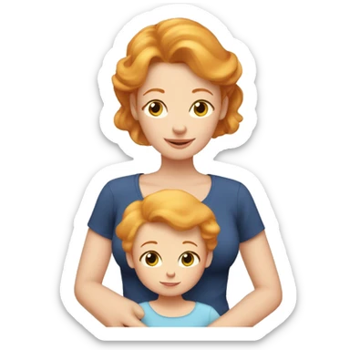 Ginger hair mom cuddle with blonde hair toddler Girl  sticker