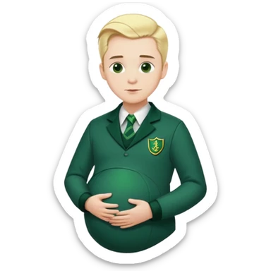 pregnant man in Slytherin uniform, short slicked-back blonde hair, pale skin sticker