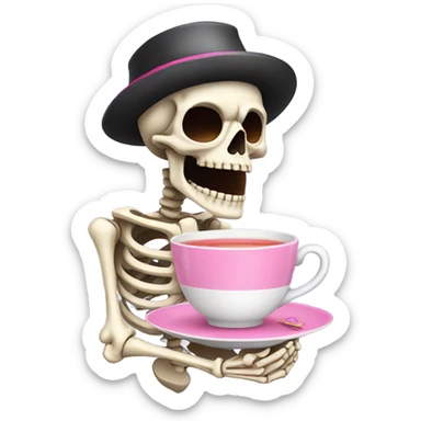 Skeleton sipping tea from a pink teacup  sticker