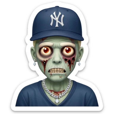 Zombie con aretes con una gorra new York yankee y una cadena de diamante hombre sticker