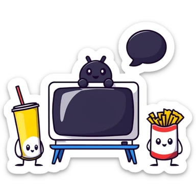 character watching TV with chips and soda sticker