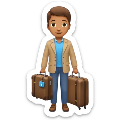 a person holding a suitcase by a city welcome sign, friendly and vibrant emoji style sticker