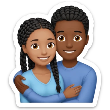 Dark black girl with black braids, smiling, and embracing her tan white boyfriend with straight brown hair sticker