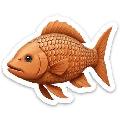 Fish. Longer, thinner body covered in dusty terracotta scales with a rough, sandpaper-like texture. Fins are smaller and more rigid, adapted for digging through mud. Dull brown and tan coloring with sandy patterns. long whiskers. very long, thin body. pokemon style. sticker