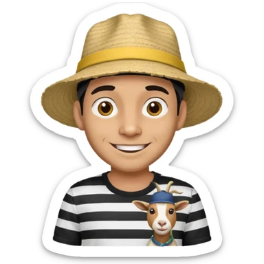A happy fair skinned Colombian man with a goat tee wearing a Colombian hat that has black horizontal stripes on it sticker