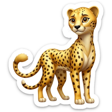 cinematic-cheetah-realistic-full-body-standing-emoji,-slim-and-athletic-frame-poised-for-action,-long-tail-curving-slightly,-head-tilted-dramatically,-sleek-golden-fur-with-black-spots,-piercing-amber-eyes,-simplified-yet-realistic-focused-features,-highly-detailed,-glowing-with-an-almost-sarcastic-glow sticker