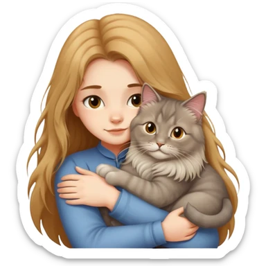 A long-haired girl hugs a British longhair cat tightly sticker