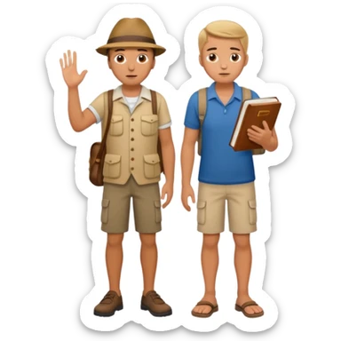 confused tourist full body, normal clothes, with a German dictionary sticker