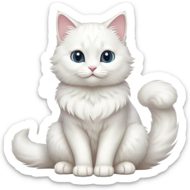 cinematic-[white cat]-realistic-full-body-sitting-emoji,-tail-curled-playfully-around-its-paws,-head-tilted-dramatically,-fluffy-[white]-fur,-simplified-yet-realistic-focused-features,-highly-detailed,-glowing-with-an-almost-sarcastic-glow sticker