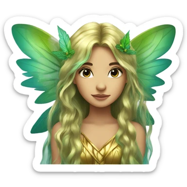 Beautiful, leaf, fairy, gold, turqoise, green, long hair, big wings sticker