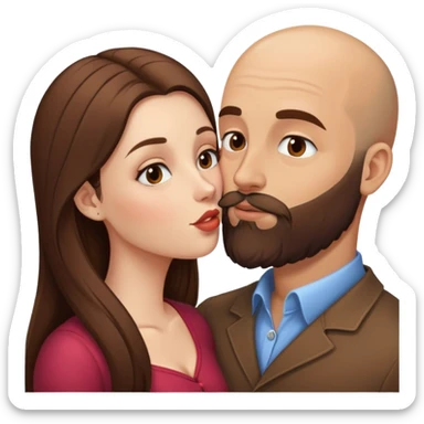 Brown bald man beard kissing brunette woman with long hair sticker