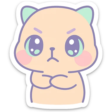 annoyed capybara in chibi anime style, arms crossed, furrowed eyebrows, blushing cheeks, pastel colors sticker