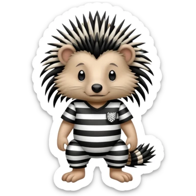 Laying down porcupine with black and white striped prison outfit, and ankle bracelet sticker