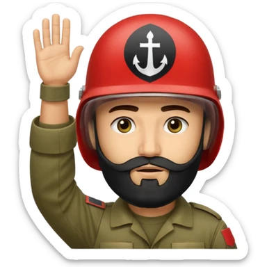 surrenders, depicts an Iraqi soldier from 1980, with a beard, in a helmet, a helmet WITHOUT insignia, with a balaclava, with sad eyes and both hands raised up sticker