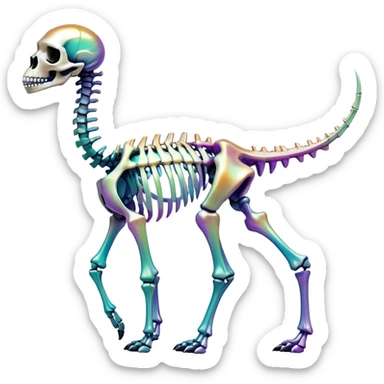 An iridescent gradient epic shiny cool edgy skeletal animal, full body sticker