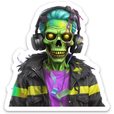 .Zombie_ Vaporwave black holographic oilslick zombie , vaping vape_ unicorn smoking, yellow caution tape  sticker