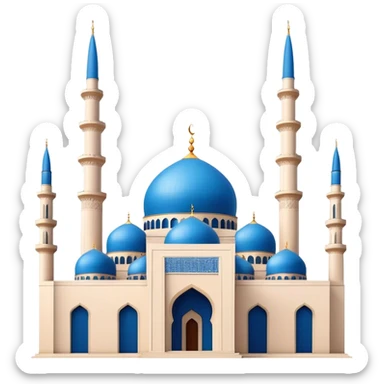 Realistic Mohammad Al-Amin Mosque Landmark Emoji, highlighting its striking blue dome, tall minarets, and elegant Arabic calligraphy. sticker