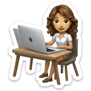 Beautiful programmer girl with brown hair working with MacBook sticker