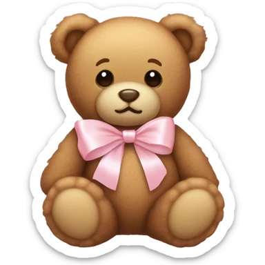 light brown teddy bear with a light pink ribbon bow aesthetic sticker