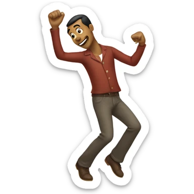 A goofy man dancing. One arm is bent upwards and the other down.  sticker