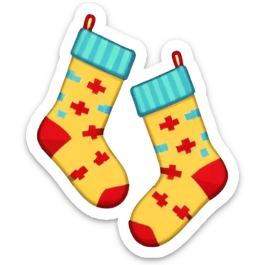 A 8-bit pixel art emoji of a pair of socks sticker