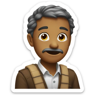 emoji rubbing its chin and sucking in its cheeks while raising one eyebrow sticker