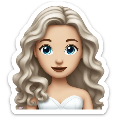 white bride with wavy long brown hair and blue eyes sticker