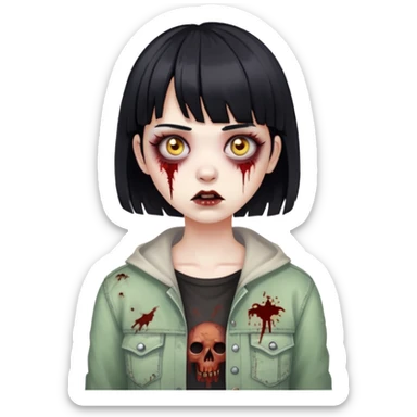 girl zombie with short black hair and bangs sticker