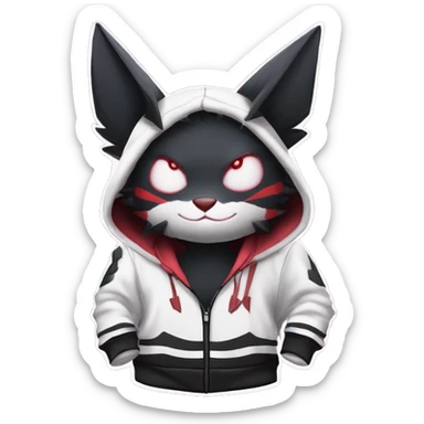 Dark Black Unique Anthro Cool Kawaii Horned Bat-Winged Zangoose-Litten-Pokémon with edgy stripes Punk Hoodie sticker