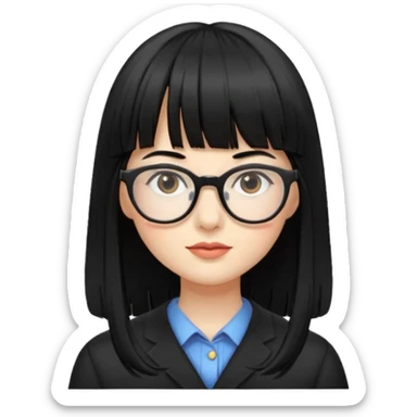 lecture girl with straight bangs fringe long black color hair  sticker