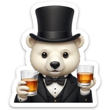 white bear head in a top hat with a whiskey sticker