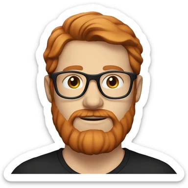 35 year old, male, red hair, pale, thick beard, blue eyes, white glasses, black shirt sticker