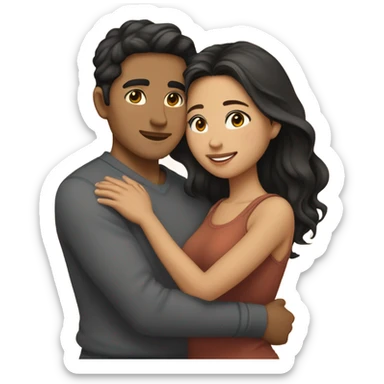 They are holding each other very tightly. An Asian man with short dark hair and amber eyes embracing and loving a half Asian woman with long wavy dark hair and dark hazel eyes. They love each other a lot And have good fashion taste. sticker