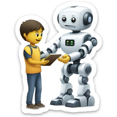 a robot handing a flashcard to a pupil sticker