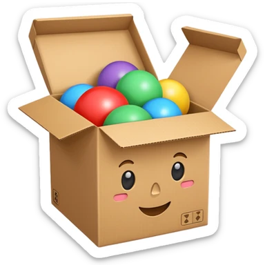 cardboard box with toys sticker