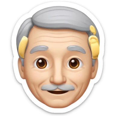 A 3D emoji in iOS emoji aesthetic style of an old man with gray hair, gentle wrinkles, kind smile, and soft eyes. Minimal white background, glossy Apple-style design, warm and friendly expression. sticker