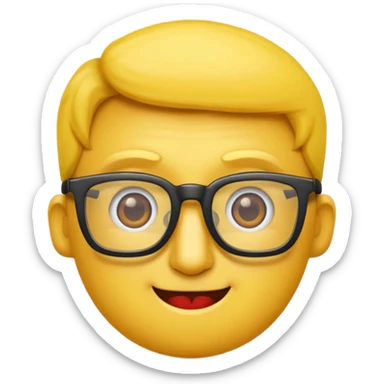 Créer un emoji nerd le perso doit être une tête basique d'emoji jaune avec une grosse paire de lunettes rectangulaires noires 3 boutons sur chaque joue et une dent qui dépasse  sticker