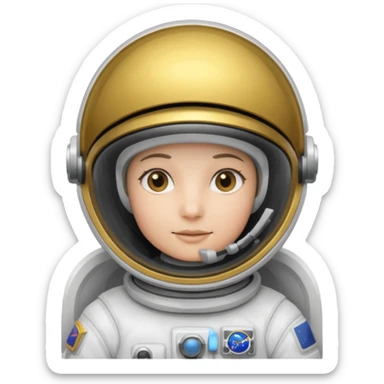 Astronaut in white EVA suit with gold visor helmet sticker