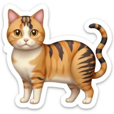 full body calico tabby cat with skinny head and fat body with an anxious face sticker
