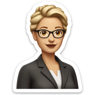 40-year-old white woman with dark skin. It's beautiful. Wear glasses. Honey colored eyes. Pretty mouth. Small face. She wears her hair up. pink lips and dark brown hair

  sticker