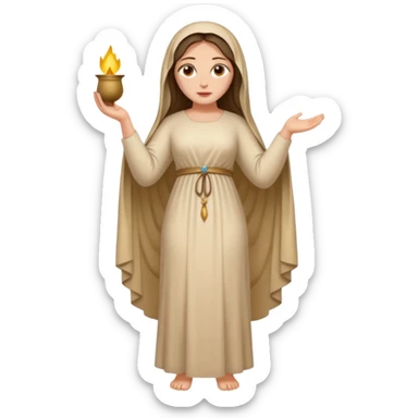 fullbody Mary Magdalene, voluptuous and strong, very pretty detailed face, in a plain light tan biblical dress, emoji style sticker