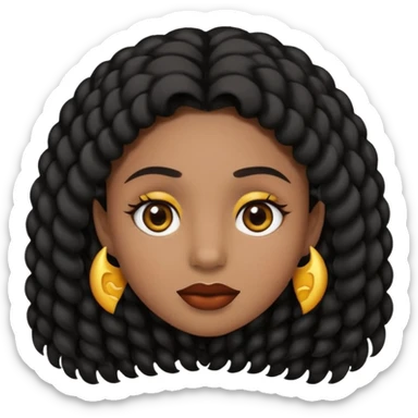 Haz un emoji de una chica de cabello largo rizado tipo 3c 3b de pelo negro su tono de piel no es ni blanca ni morena tiene un lunar en la nariz y tiene pecas en la mejilla su nariz es media redonda y sus labios medios carnosos y tiene ojos marrones oscuros y cejas media larga  sticker