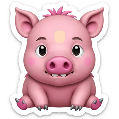 Chibi style stuffed animal boar. I has buttons for eyes and exaggerated stitching sticker