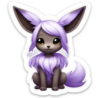 Kawaii Pale Eevee with dark brown long emo hair covering her eyes, violet iris, Full Body sticker