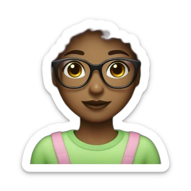 Girl with pink glasses green eyes and afro dark brown curly hair fringe sticker