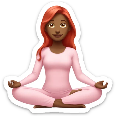 girl with long red hair in a baby pink outfit doing yoga sticker