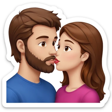 White man with brown hair and beard kissing lips with a white girl with brown hair sticker